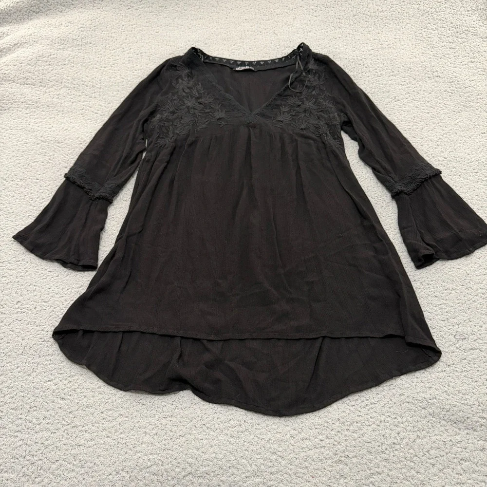 Cotton On Tunic Top Womens Large Black Embroidered Bell Sleeve Boho Peasant